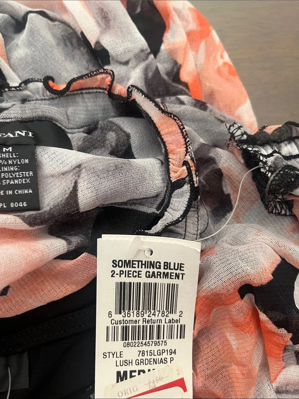 Alfani Coral and Black Floral Long-Sleeve Blouse